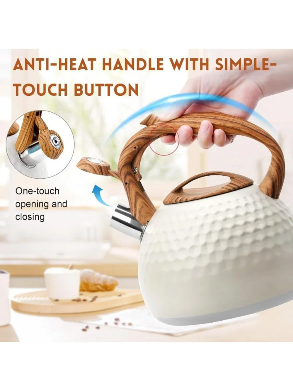 GGC 3.1QT White Stainless Steel Whistling Tea Kettles For Kitchen Stove Top